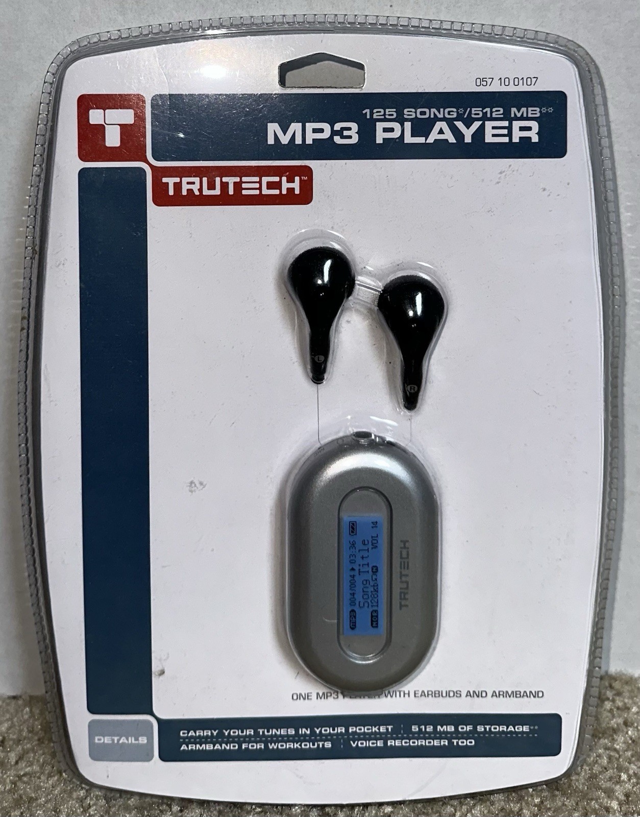 512 Mb Holding 125 Songs. Eat Buds & Armband For Workouts