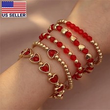 Women Bracelet Women Folding Band Bracelet Set Red Love Element Elegant Cute USA