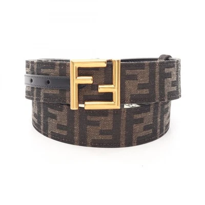 Ceinture logo FENDI FF 8C0686ANH7F1L2J85 toile cuir noir #85 GHW NEUF femme - Photo 1/4