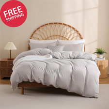 Light Grey Duvet Cover Set Queen Size, 3 Piece Duvet Cover with Pillow Shams, So