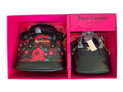 Juicy Couture Black Multi Rose Mommy & Me Bowler 2 Pc Set NEW NIB