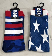 2 Pairs 4th July Blue Camo White Stars Crew Socks Size 10-13 Two Sox Shoe 6-12