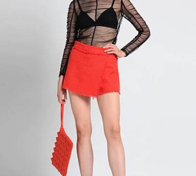 MSGM Tweed Orange Retro Glam Elevated Preppy Skort Women's Italian 40/US 6