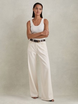 Reiss Colorado Garment gefärbte Hose weites Bein Creme UK Größe 14 Reg