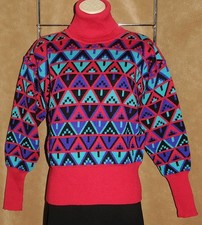 Tyrolia  Colorful Pink Geometric Design - WOOL Blend Snow Ski Sweater sz S VTG