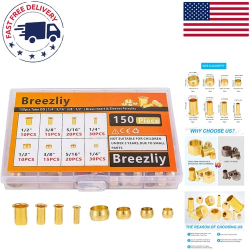 150PCS Brass Compression Fitting Assortment Kit - 1/4”, 5/16”, 3/8”, 1/2” Sizes
