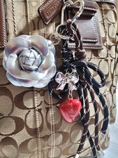 Beautiful Handmade Silver Flower Heart Bow Purse Charm / Keychain Accessory