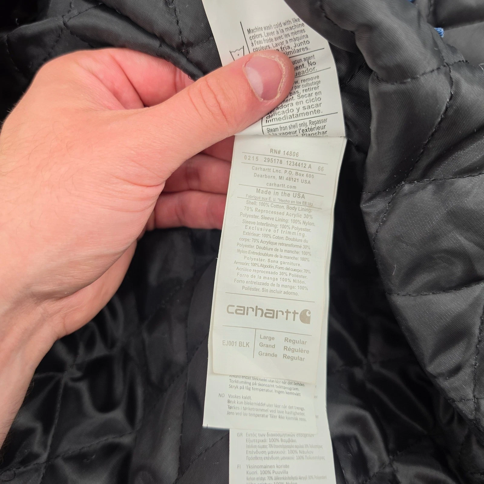 Carhartt Reworked Patchwork Denim Jacket Mens Large Hooded Quilted Lined Work - product detail image 6