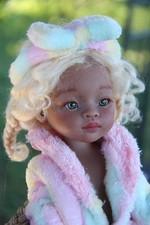 OOAK Paola Reina DALIA by iCukla 13"/32cm Tan Vinyl Doll Mohair Wig Green Eyes