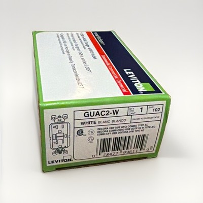 Leviton GUAC2-W 20A 24W USB SmartlockPro Self-Test GFCI Outlet Type AC White