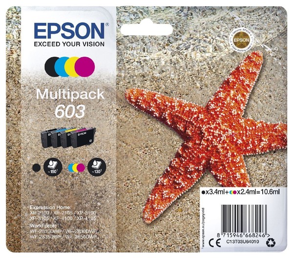 Epson 603 C13T03U64010 Originale Druckerpatronen Schwarz, Cyan, Magenta, Gelb-image