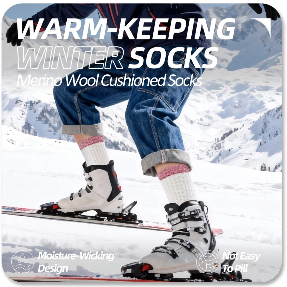 5 pares de calcetines unisex de lana, calcetines cálidos para senderismo al aire libre, calcetines que absorben la humedad Foto 2 de 4