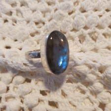 Sterling Silver 925 Labradorite Oval Cabochon Statement Ring Boho Handmade Blue