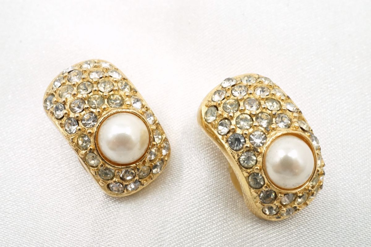 For Earrings Christian Dior vintage earrings pearl rhinestone clip on accessorie