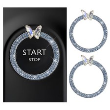 2PCS Bling Ring Emblem Car Accessories, Sparkling Butterfly Car Blue, 2PCS