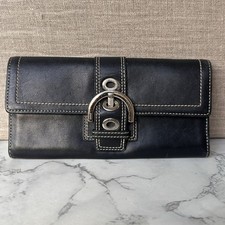 Vintage Coach SoHo Black Leather Envelope Large Wallet Silver Tone Buckle