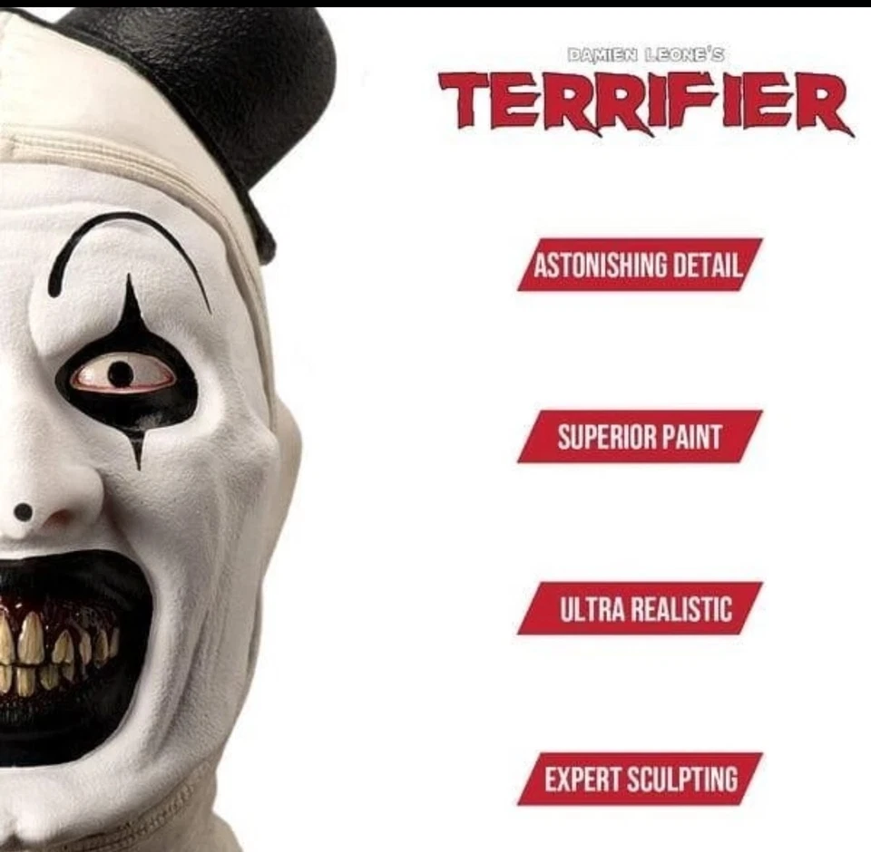 Terrifier 3 Art the Clown Latex Mask - No Blood, From Tinsely Transfers w/Tags  - Image 3 of 4