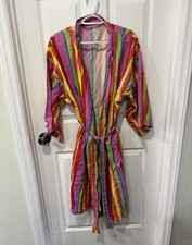 Vintage 1970s/1980s Colorful Striped Kimono Bathroom 100 Cotton Twos Company M