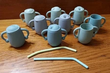 Cuddle Campus Silicone Toddler Cups w Handles 4oz 3x2 9pc Green Purple Blue