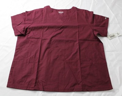 Butter Soft Women's Solid 2 Pocket V Neck Scrub Top EJ3 Wine Size XL NWT