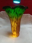 Emerald Green And Amber Tulip Lily Lamp Shade Glass Swirl Glass