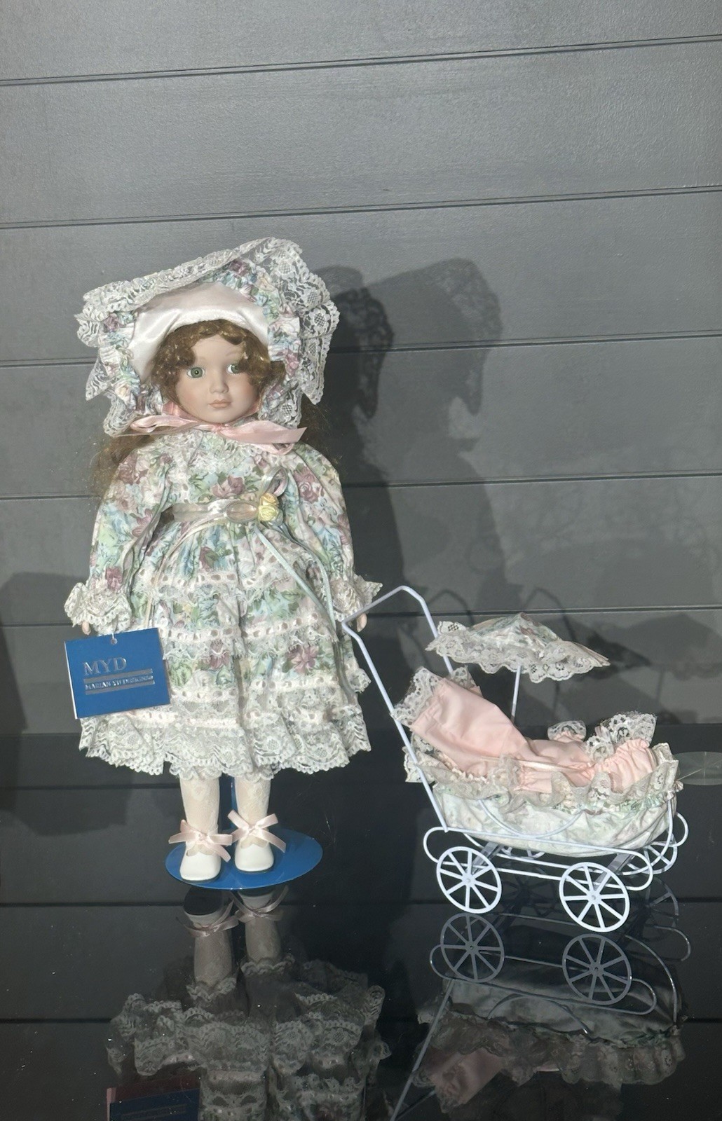 Vtg 16&rdquo;, Marian You&rsquo;s Porcelain Doll With A Baby In A Stroller, COA, NIB