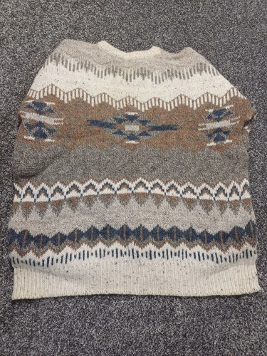 Vintage Quill's Ireland Jumper Men XL Wool White Beige Blue Fair Isle Nordic - Picture 3 of 10