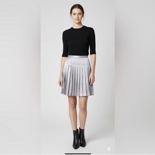 CHRISTIAN DIOR Vintage Silver Silk Satin Pleated A-Line Mini Skirt 4P