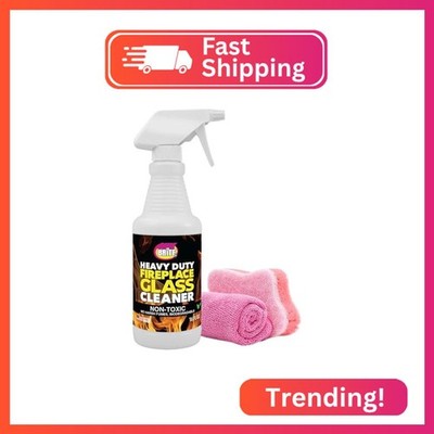 Quick N Brite Fireplace Glass Cleaner Kit with Cloth and Sponge, Removes Soot, S