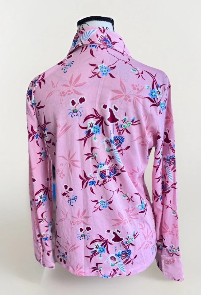 Винтажный 70-х Lerner магазины розовый богемное птицы и цветочный длинным рукавом на пуговицах Топ - Изображение 4 из 4