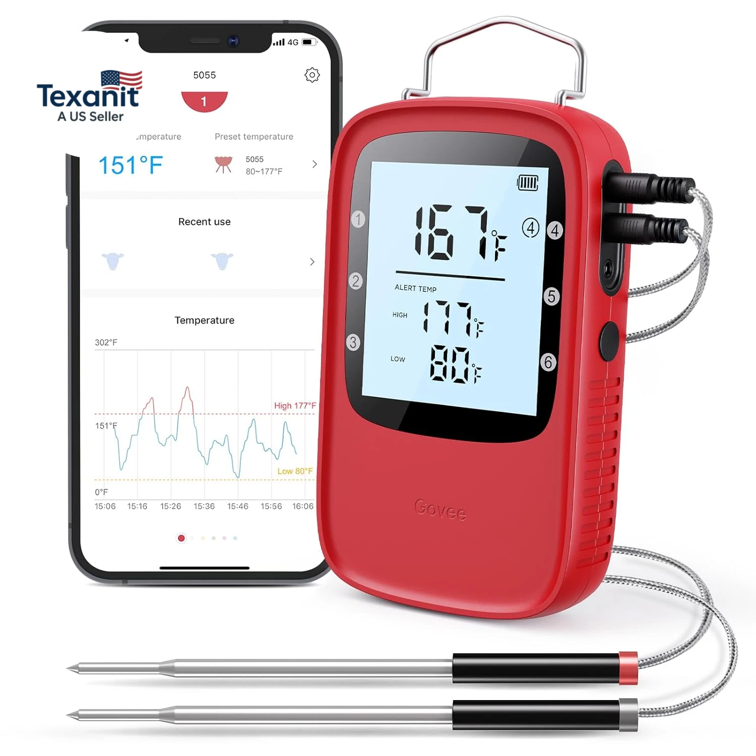 Bluetooth Meat Thermometer, Digital Wireless Meat Thermometer for Smoker Oven, S
