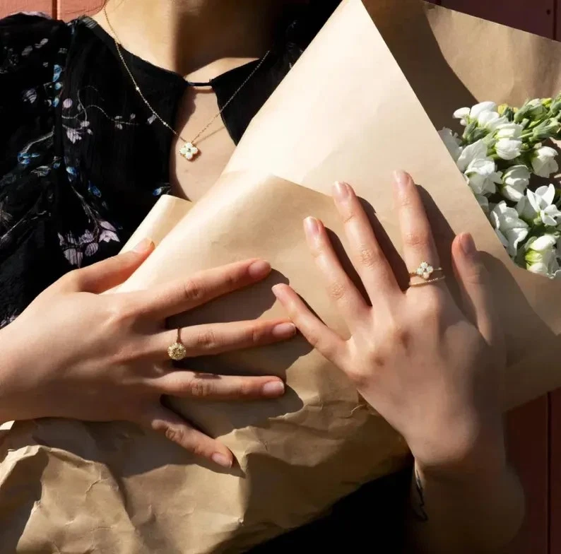 Flower Opal Engagement 925 Sterling Silver Ring Welo Opal Gold Plated Women Ring - Image 3 of 4