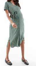 ASOS Vero Moda Maternity midi shirt dress XS with tie waist sage green