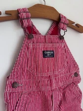  Oshkosh B'gosh Baby Red Striped lined Vestbak Bib Overalls Size 18 M 