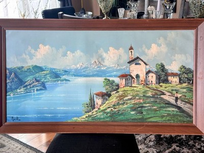 Original Italian Moretti Oil Painting Lakes European Mountains Water Landscape