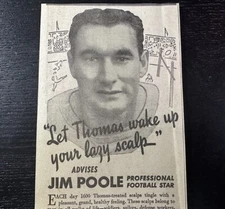1943 Jim Buster Poole Football WWII World War 2 II Newspaper Hair Print Ad