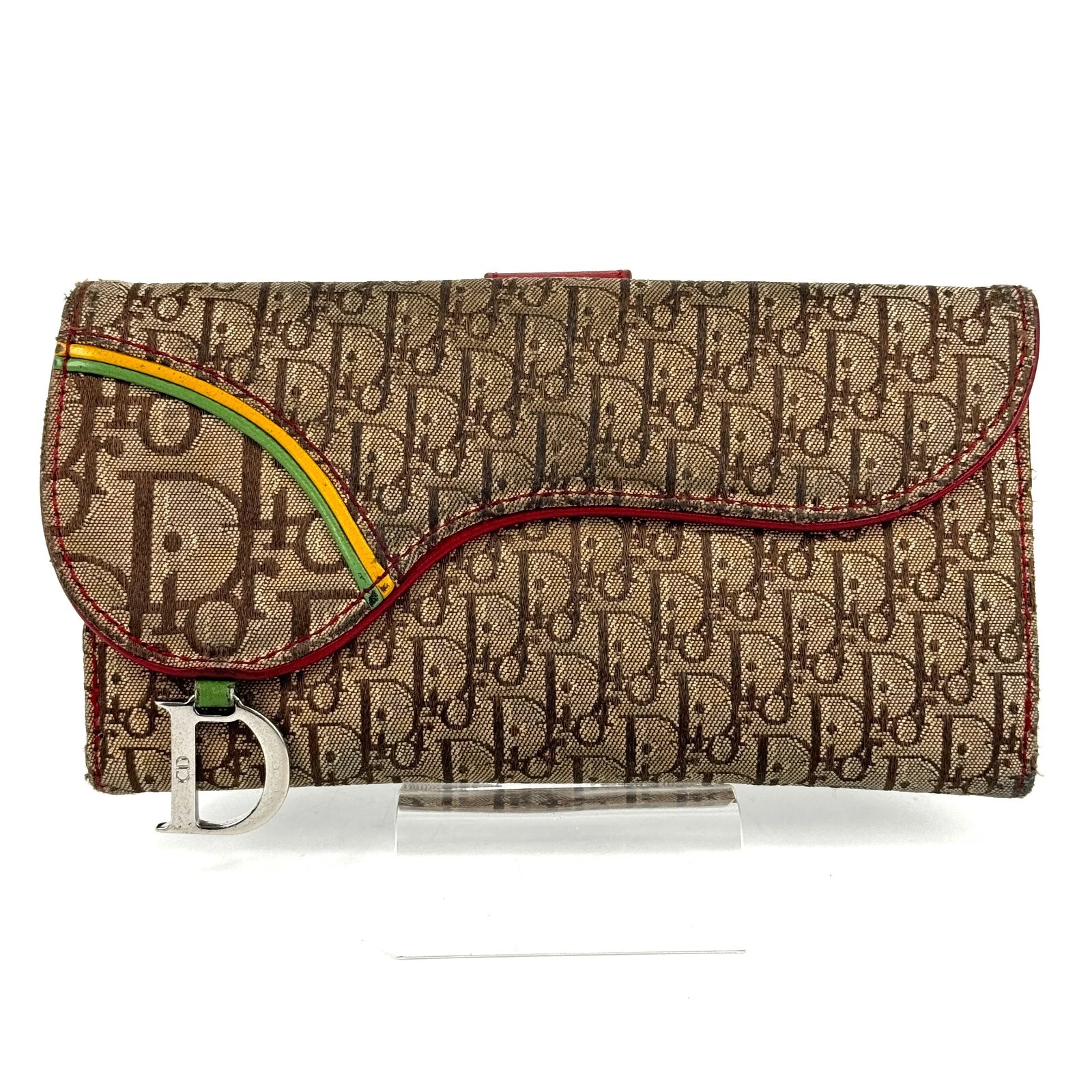 Christian Dior Portefeuille Long Rasta Trotter Selle Marron Toile Cuir