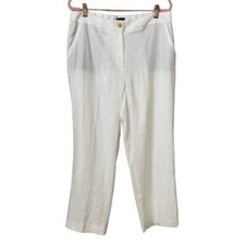 Talbots Pants Womens Size 8 Off White 100 Linen Straight Leg Trouser Preppy
