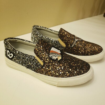 Vintage Havana Shoes Women 7 BRONZE BERTIE Glitter Sneaker Slip On Patches EUC