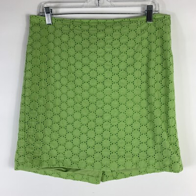 Willi Smith Mini Skirt Size 12 Lime Green Lace Above Knee 100% Cotton Lined