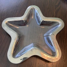 Annie Glass Crackled Platinum Silver Rim Star Dish Signed 10.5” Vintage