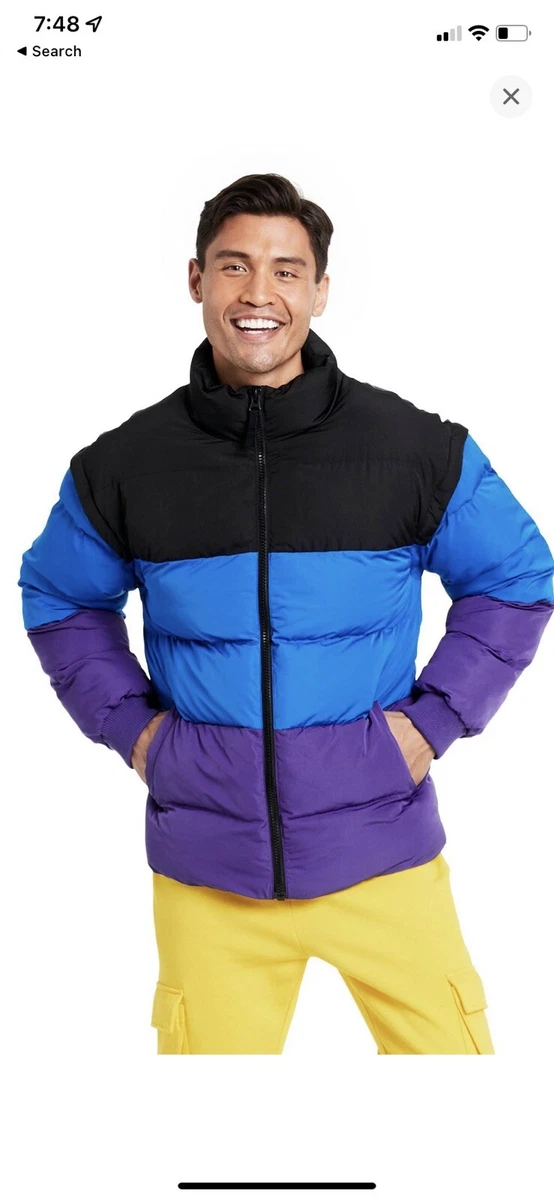 Lego X Target Mens Puffer Jacket Striped Unisex NWT Blue Purple Black Large
