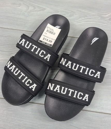Nautica Slip On Sandals Slides Black Logo Women's Size 7 NEW | eBay