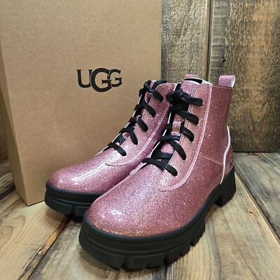 UGG ASHTON LACE UP GLITTER PINK BOOT COMBAT BIG KID YOUTH US WOMENS 