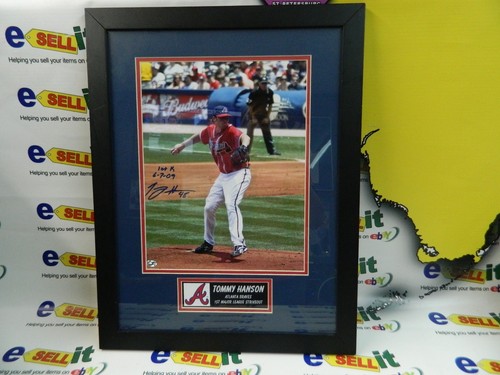 ATLANTA BRAVES TOMMY HANSON "1st STRIKE OUT" AUTOGRAPHED FRAMED PICTURE
