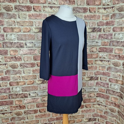 Phase Eight Dress Blue Grey Colourblock UK 10 Long Sleeve Straight Short Length - Picture 3 of 12