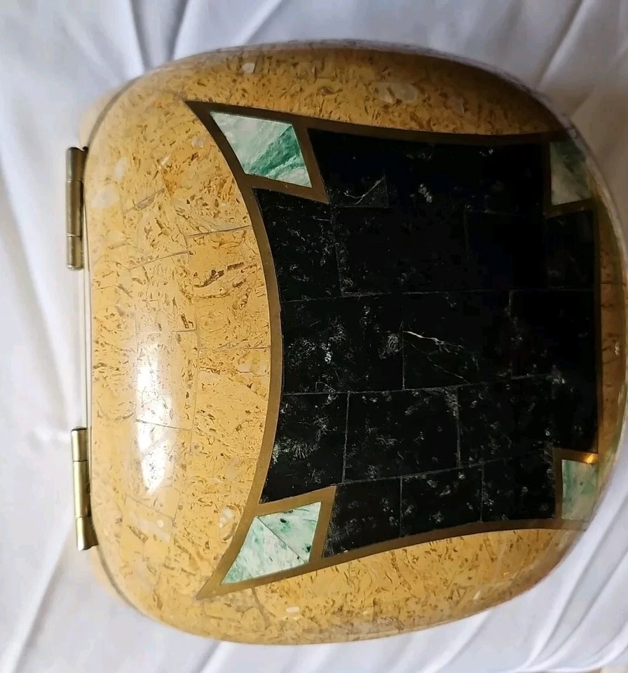 Mármol grande Exqusite Maitland Smith con incrustaciones de latón teselado caja de baratija  Foto 4 de 4