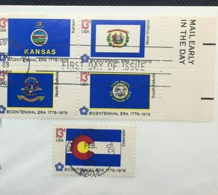 FDC Envelope & Stamp: Commemorating 50 United States KS, WV, CO, SD, ND 1976 - Image 3 of 3