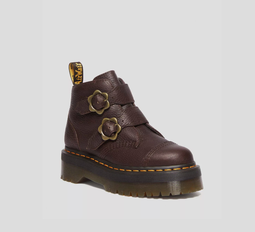Dr Martens DEVON FLOWER BUCKLE PLATFORMS MSRP$240 in Grizzly DK 