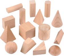 15 Pcs 3D Shapes Geometric Solids Wooden Shapes Large Size Burlywood Color Geome
